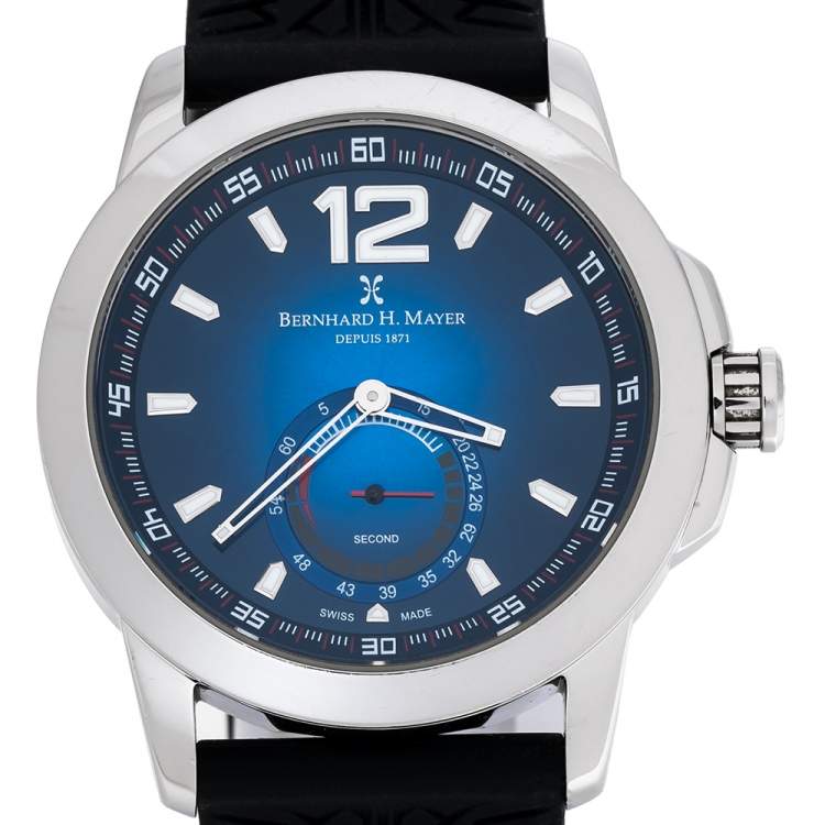 Pre Owned Bernhard H. Mayer Blue Stainless Steel Black Silicon Drift Men's Wristwatch 44 mm