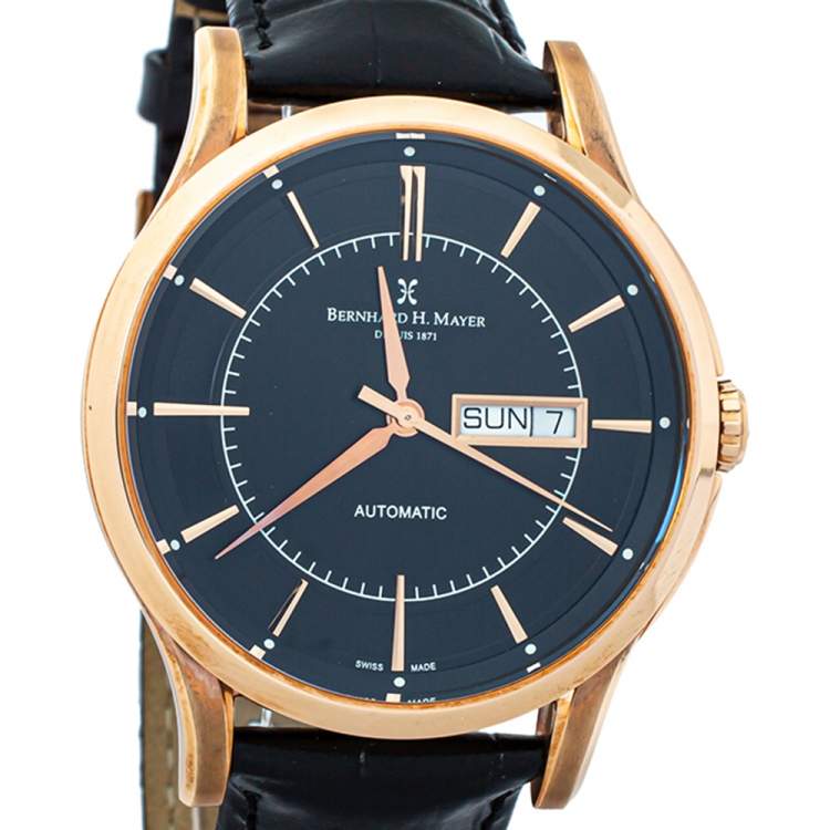 Pre Owned Bernhard H. Mayer Black Rose Gold PVD Plated Stainless Steel Chronos-Rose Gold Limited Edition Men's Wristwatch 42mm