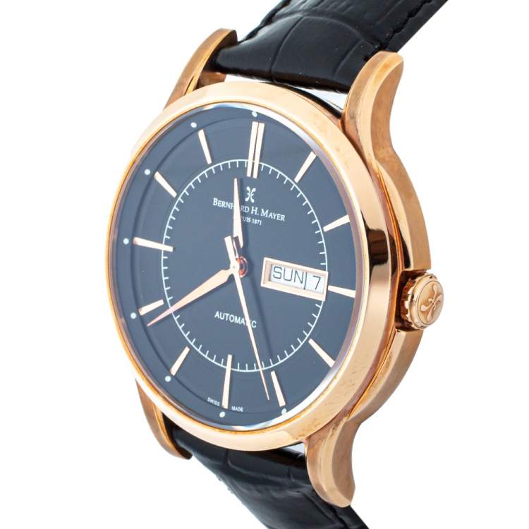 Pre Owned Bernhard H. Mayer Black Rose Gold PVD Plated Stainless Steel Chronos-Rose Gold Limited Edition Men's Wristwatch 42mm