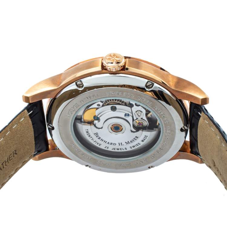 Pre Owned Bernhard H. Mayer Black Rose Gold PVD Plated Stainless Steel Chronos-Rose Gold Limited Edition Men's Wristwatch 42mm