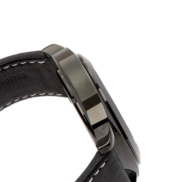 Pre Owned Bernhard H Mayer Black Stainless Steel Leather IL Nero Men's Wristwatch  44 mm