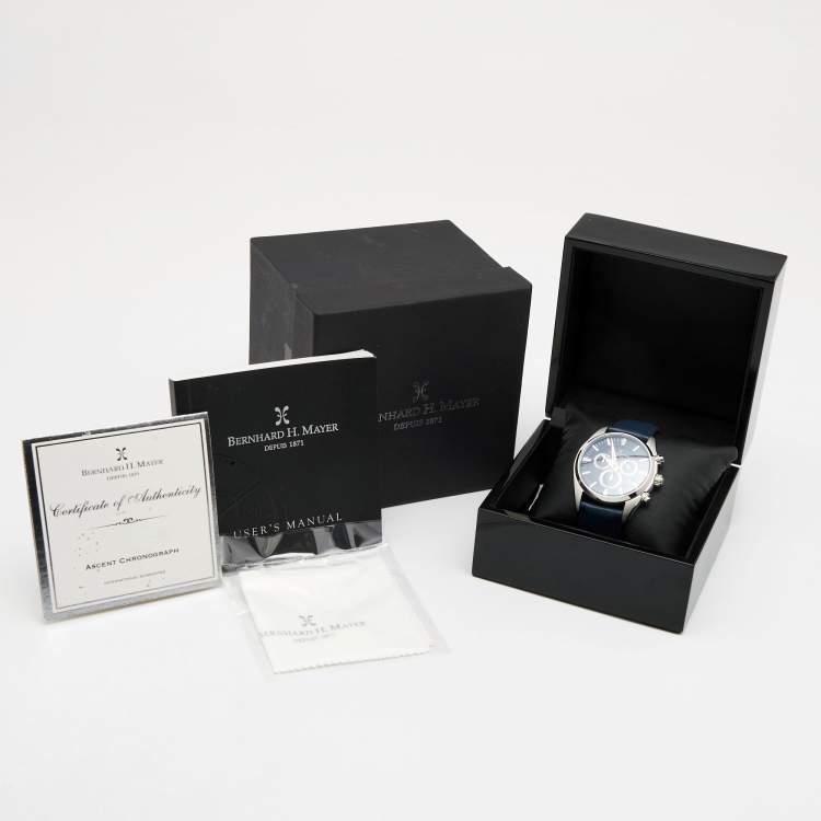 Pre Owned Bernhard H. Mayer Blue Stainless Steel Leather Ascent Chronograph BH06/CWP Men's Wristwatch 44 mm 