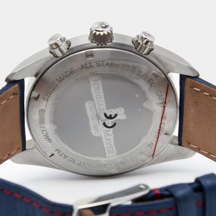Pre Owned Bernhard H. Mayer Blue Stainless Steel Leather Ascent Chronograph BH06/CWP Men's Wristwatch 44 mm 
