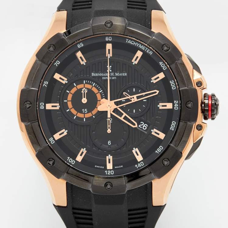 Pre Owned Bernhard H Mayer Black Two Tone Stainless Steel Rubber Victor Chronograph Men's Wristwatch 50 mm