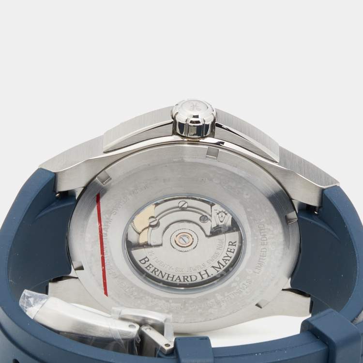 مملوكة مسبقًا Bernhard H. Mayer Blue Ceramic Stainless Steel Rubber Limited Edition PowerMaster Blue BH44T/CW Men's Wristwatch 44 mm