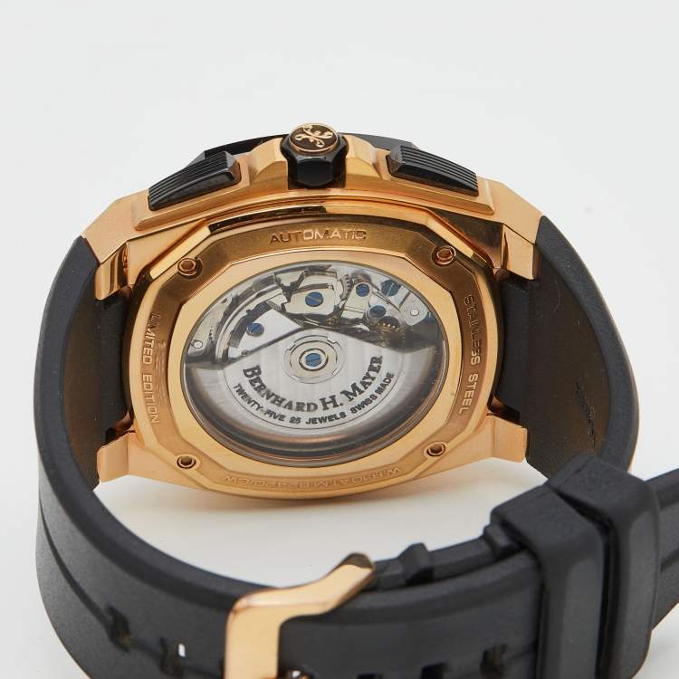 Pre Owned Bernhard H Mayer Black Ceramic Rose Gold PVD Stainless Steel Rubber Exemplar Rose Gold Limited Edition Men's Wristwatch 46 mm