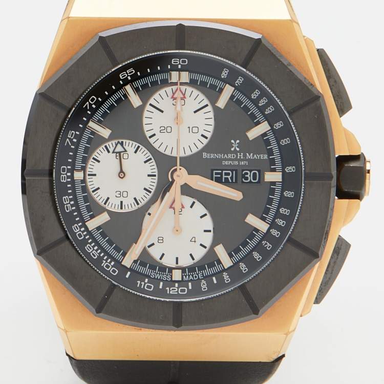 Pre Owned Bernhard H Mayer Black Ceramic Rose Gold PVD Stainless Steel Rubber Exemplar Rose Gold Limited Edition Men's Wristwatch 46 mm