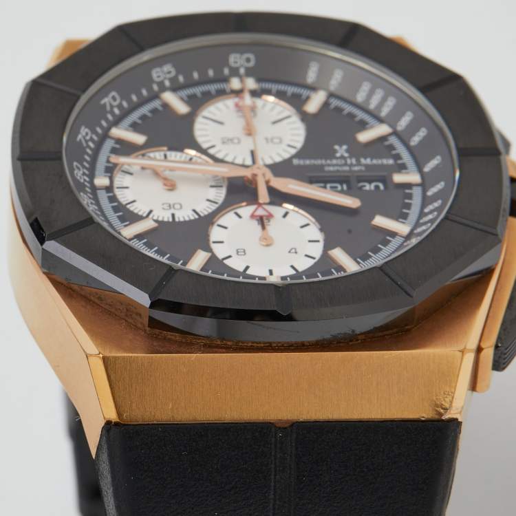 Pre Owned Bernhard H Mayer Black Ceramic Rose Gold PVD Stainless Steel Rubber Exemplar Rose Gold Limited Edition Men's Wristwatch 46 mm