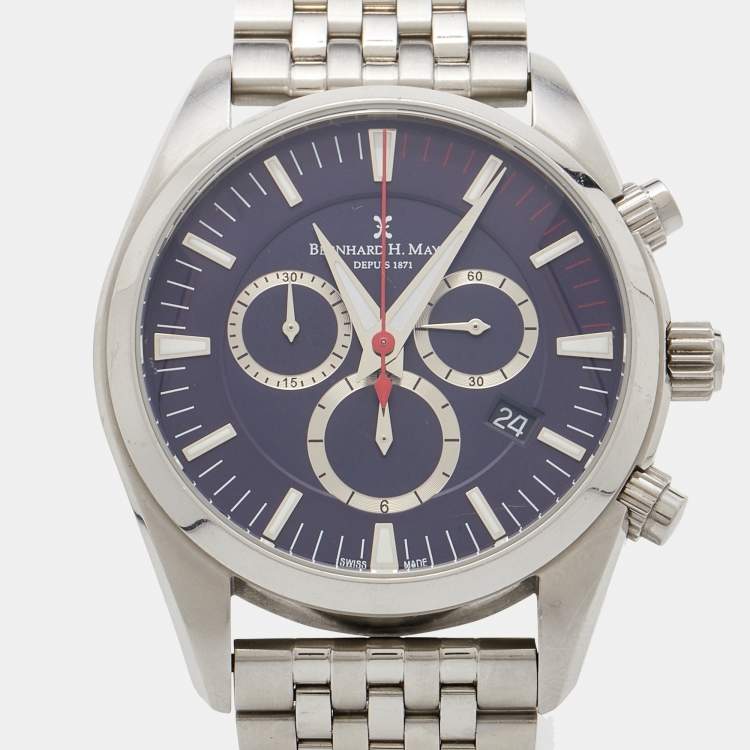 Pre Owned Bernhard H. Mayer Blue Stainless Steel Ascent Chronograph BH06/CW Men's Wristwatch 44 mm 