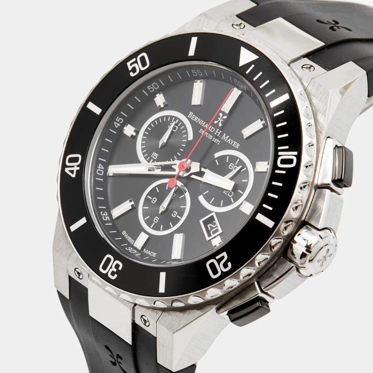 Pre Owned Bernhard H. Mayer Black Stainless Steel Rubber PowerMaster Chronograph BH43T/CW Men's Wristwatch 44 mm