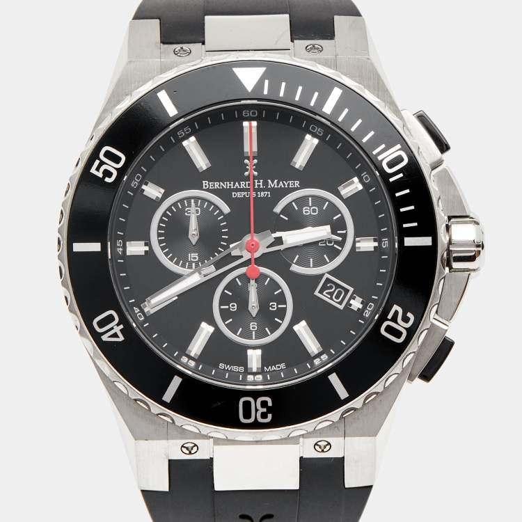 Pre Owned Bernhard H. Mayer Black Stainless Steel Rubber PowerMaster Chronograph BH43T/CW Men's Wristwatch 44 mm