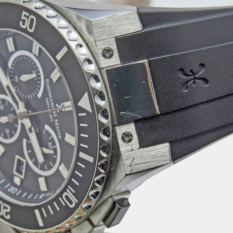Pre Owned Bernhard H. Mayer Black Stainless Steel Rubber PowerMaster Chronograph BH43T/CW Men's Wristwatch 44 mm