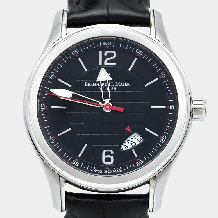 Pre Owned Bernhard H. Mayer Black Stainless Steel Leather Force Ultimate B2499/CW Men's Wristwatch 41 mm