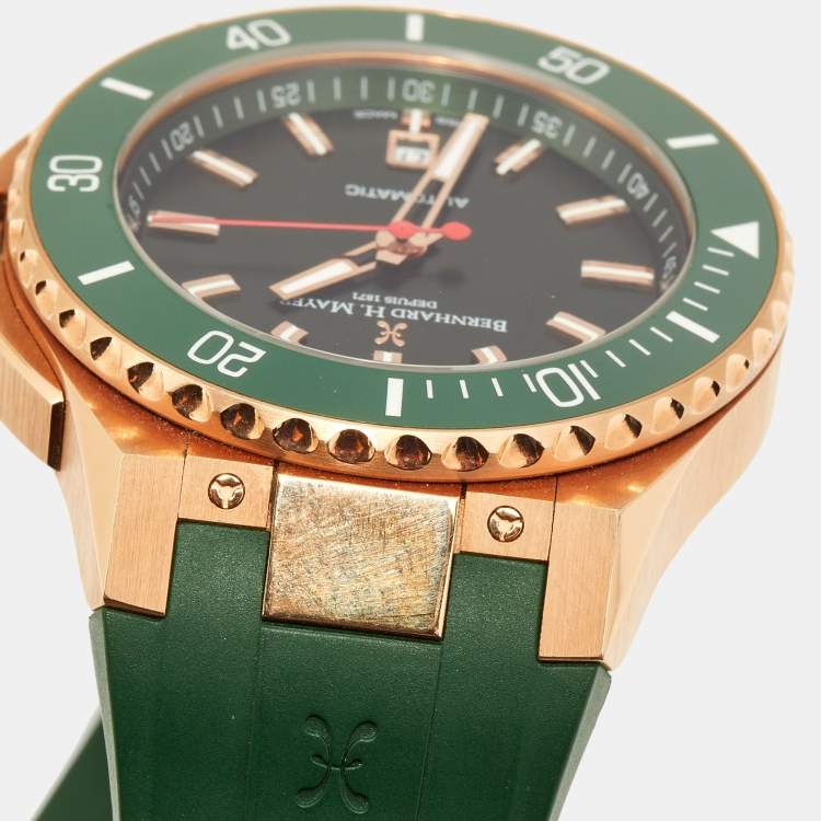 مملوكة مسبقًا Bernhard H. Mayer Green Ceramic Rose Gold PVD Plated Stainless Steel Rubber Limited Edition PowerMaster BH45T/CW Men's Wristwatch 44 mm