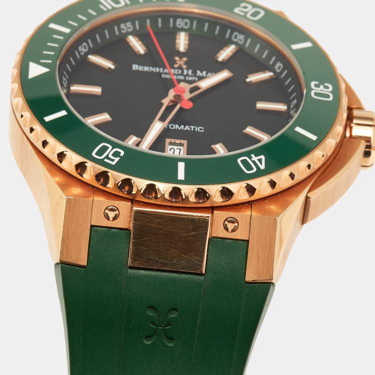 مملوكة مسبقًا Bernhard H. Mayer Green Ceramic Rose Gold PVD Plated Stainless Steel Rubber Limited Edition PowerMaster BH45T/CW Men's Wristwatch 44 mm