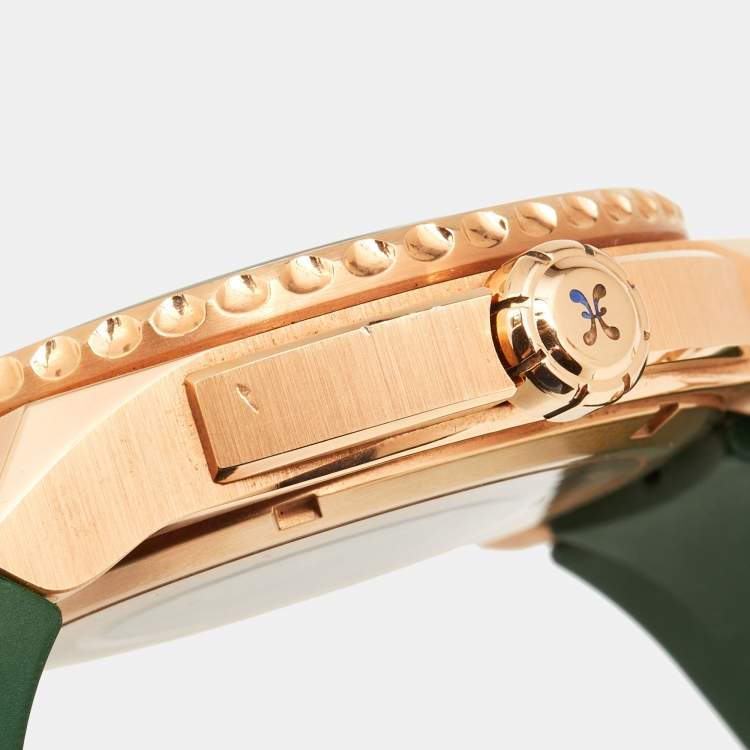 مملوكة مسبقًا Bernhard H. Mayer Green Ceramic Rose Gold PVD Plated Stainless Steel Rubber Limited Edition PowerMaster BH45T/CW Men's Wristwatch 44 mm
