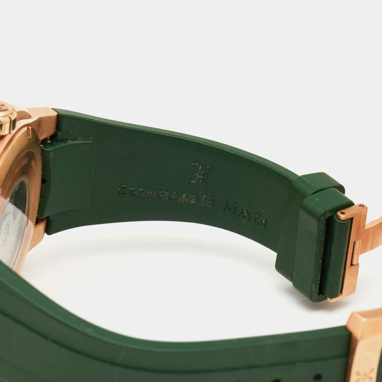مملوكة مسبقًا Bernhard H. Mayer Green Ceramic Rose Gold PVD Plated Stainless Steel Rubber Limited Edition PowerMaster BH45T/CW Men's Wristwatch 44 mm
