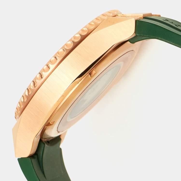 مملوكة مسبقًا Bernhard H. Mayer Green Ceramic Rose Gold PVD Plated Stainless Steel Rubber Limited Edition PowerMaster BH45T/CW Men's Wristwatch 44 mm