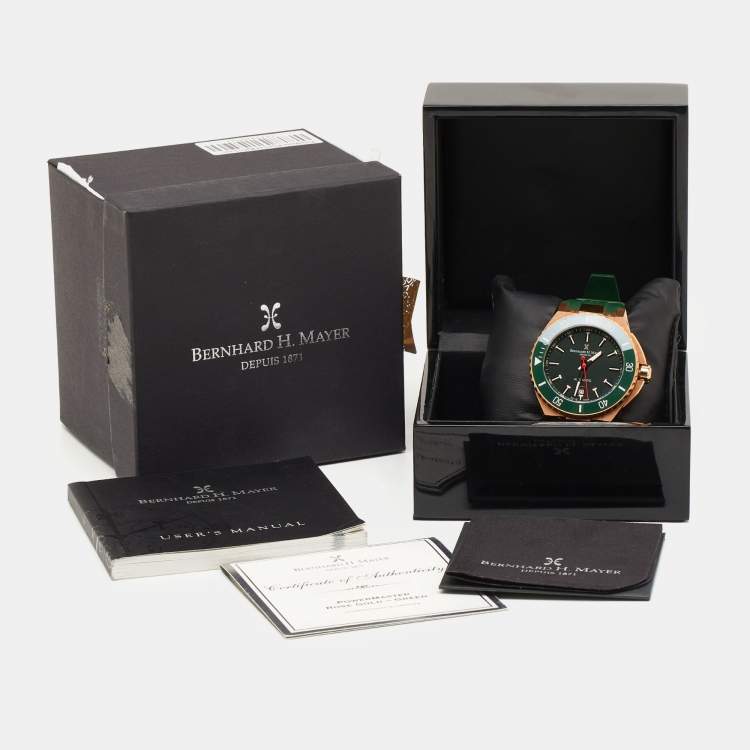 مملوكة مسبقًا Bernhard H. Mayer Green Ceramic Rose Gold PVD Plated Stainless Steel Rubber Limited Edition PowerMaster BH45T/CW Men's Wristwatch 44 mm