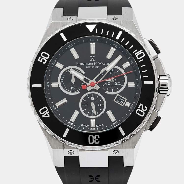 Pre Owned Bernhard H.Mayer Black Stainless Steel Rubber BH43T/CW Men's Wristwatch 44 mm