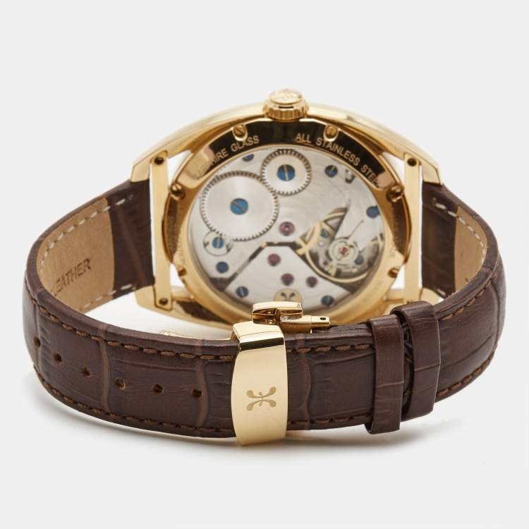 Pre Owned Bernhard H.Mayer Silver Rose Gold PVD Plated Stainless Steel Leather Mecanique BH30/CWR Men's Wristwatch 44 mm