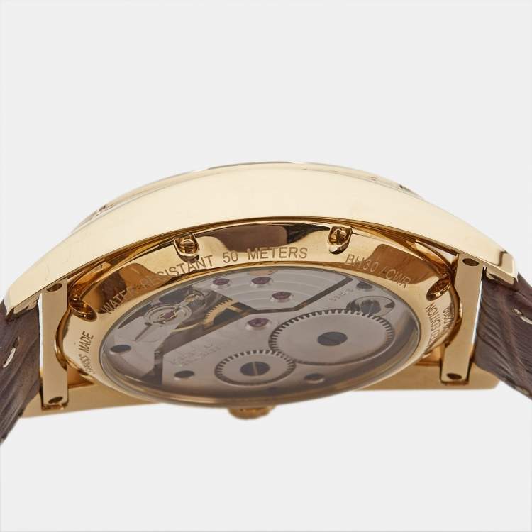 Pre Owned Bernhard H.Mayer Silver Rose Gold PVD Plated Stainless Steel Leather Mecanique BH30/CWR Men's Wristwatch 44 mm