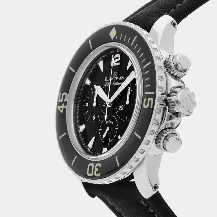 Pre Owned Blancpain Fifty Fathoms Chronograph Flyback 5085F-1130-52B Automatic Stainless Steel Black Dial Men's Wristwatch 45mm