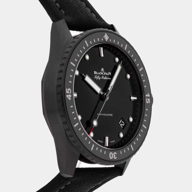 Pre Owned Blancpain Fifty Fathoms Bathyscaphe 5000-0130-B52A Automatic Black Ceramic Men's Wristwatch 44mm