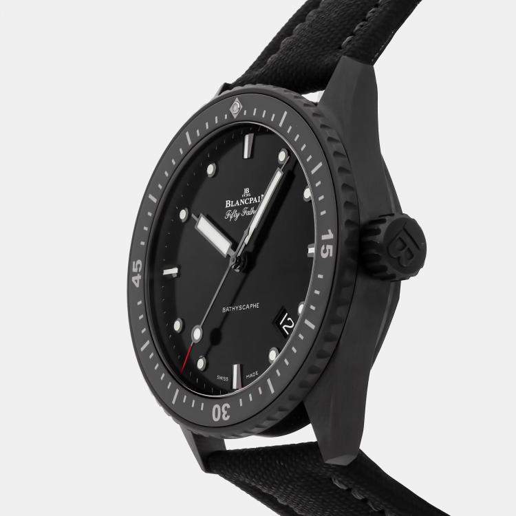 Pre Owned Blancpain Fifty Fathoms Bathyscaphe 5000-0130-B52A Automatic Black Ceramic Men's Wristwatch 44mm