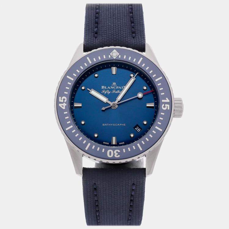 Pre Owned Blancpain Fifty Fathoms 5100-1140-O52A Automatic Blue Stainless Steel Men’s Wristwatch 38 mm