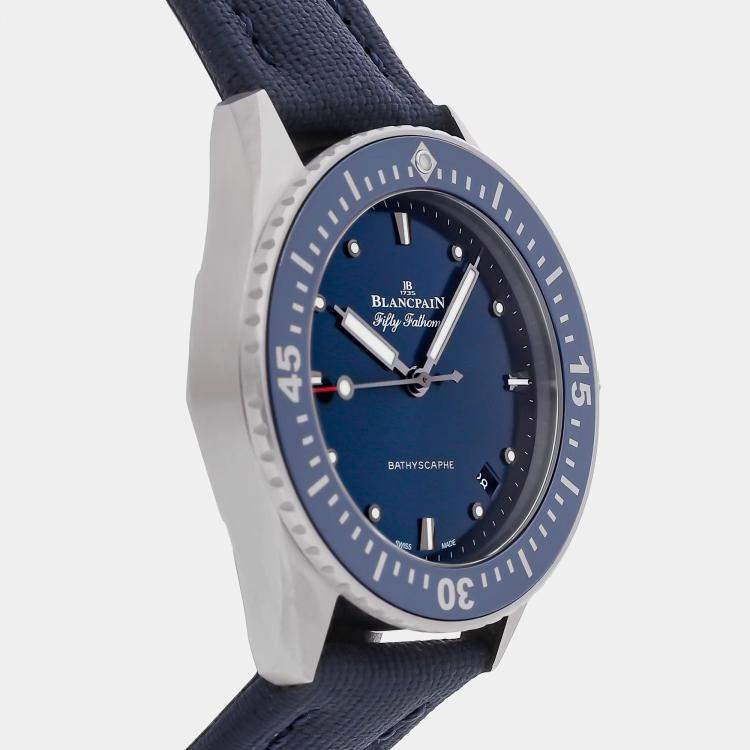 Pre Owned Blancpain Fifty Fathoms 5100-1140-O52A Automatic Blue Stainless Steel Men’s Wristwatch 38 mm