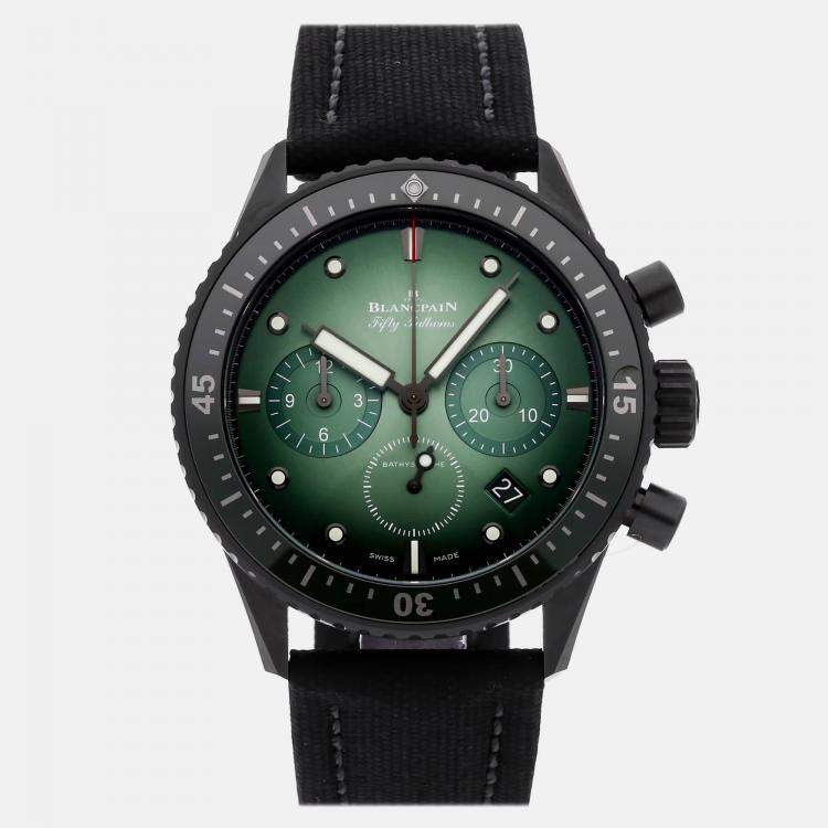 Pre Owned Blancpain Fifty Fathoms 5200-0153-B52A Automatic Green Ceramic Men’s Wristwatch 43 mm