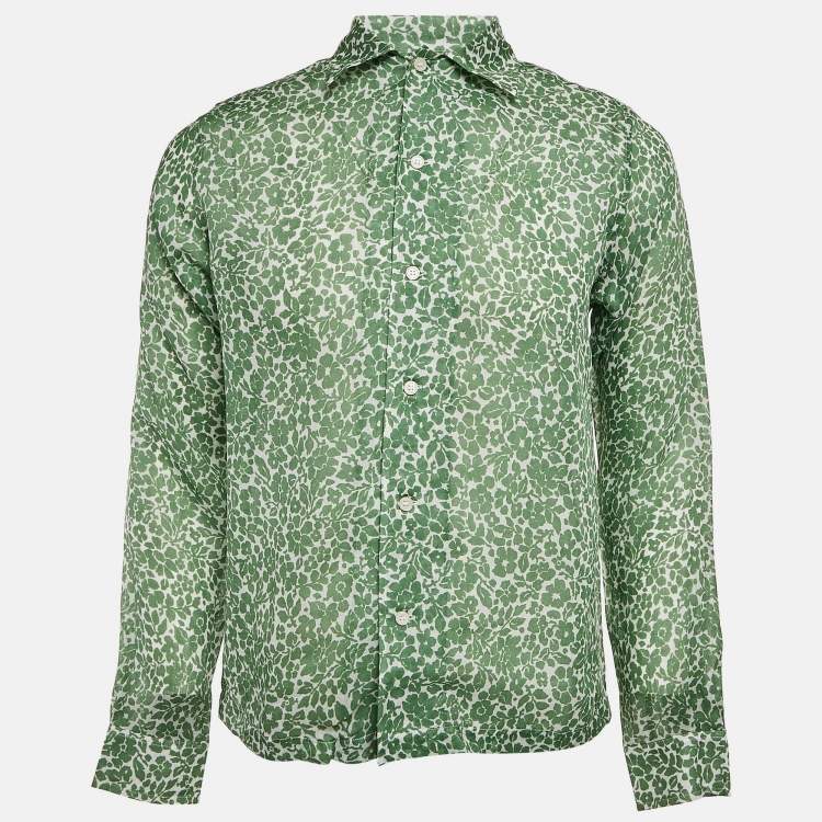 Pre Owned Bode Green Print Rayon Full Sleeve Shirt S/M