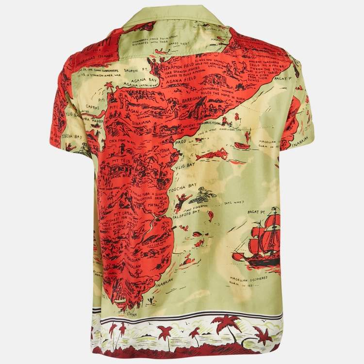 Pre Owned Bode Green Print Silk Guam Shirt S
