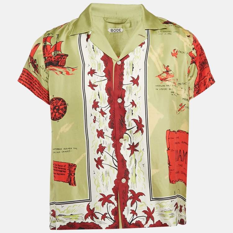 Pre Owned Bode Green Print Silk Guam Shirt S