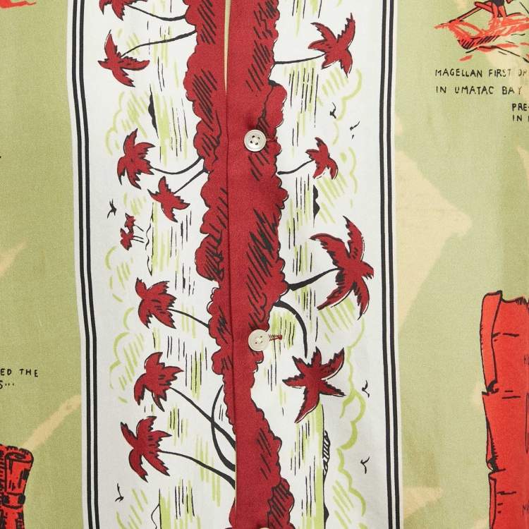 Pre Owned Bode Green Print Silk Guam Shirt S