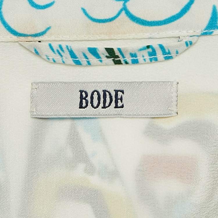 Pre Owned Bode Blue/White Niagara Falls Print Silk Shirt S/M