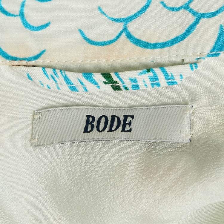 Pre Owned Bode Blue/White Niagara Falls Print Silk Shirt S/M