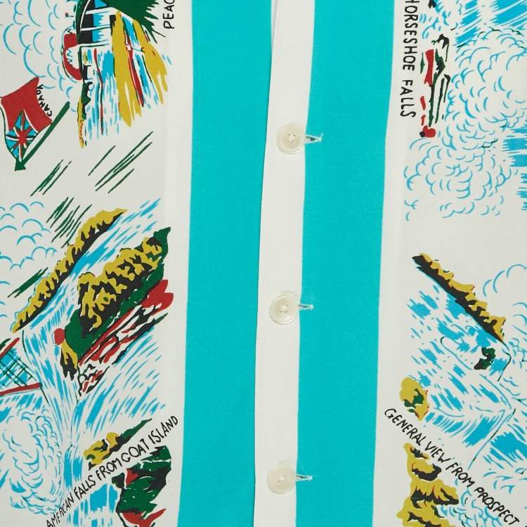 Pre Owned Bode Blue/White Niagara Falls Print Silk Shirt S/M