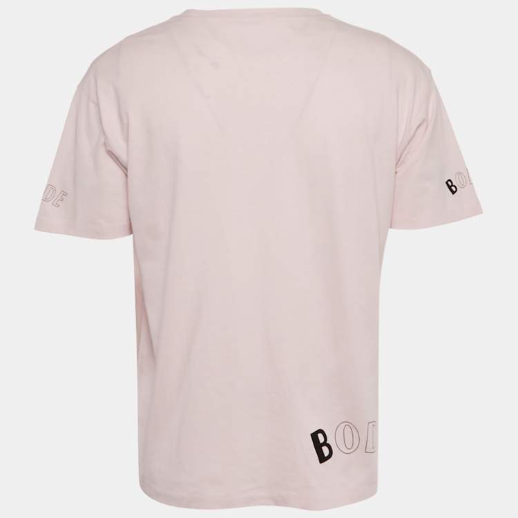Pre Owned Bode Pink Printed Jersey Velvet Applique T-shirt S