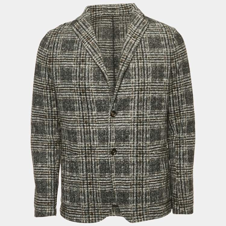 Pre Owned Boggi Milano Grey Checks Wool Blend Single Breasted Blazer L