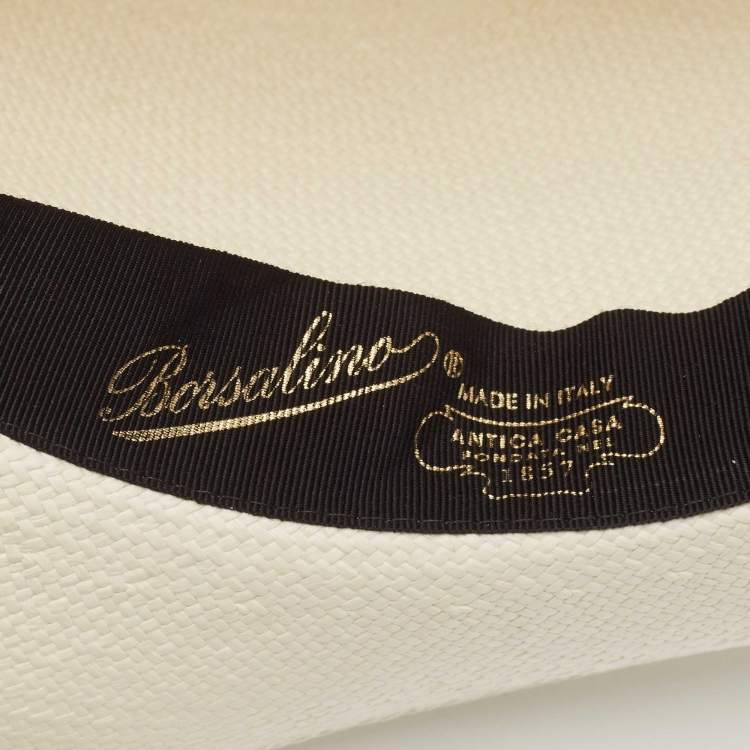 Pre Owned Borsalino White Straw Ribbon Detail Cappelli Hat Size 57