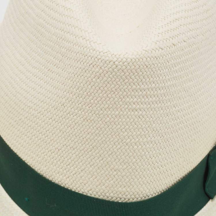 Pre Owned Borsalino White Straw Ribbon Detail Cappelli Hat Size 57