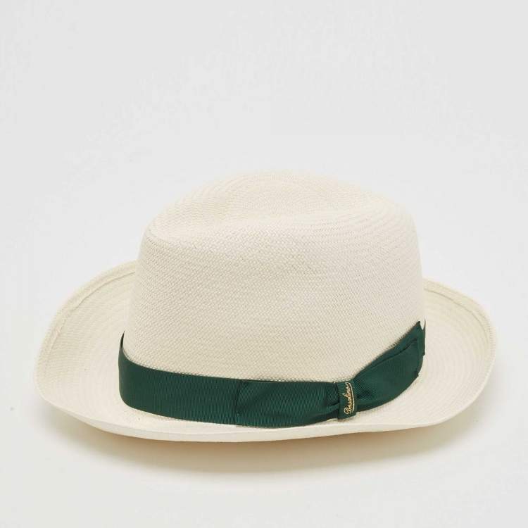 Pre Owned Borsalino White Straw Ribbon Detail Cappelli Hat Size 57