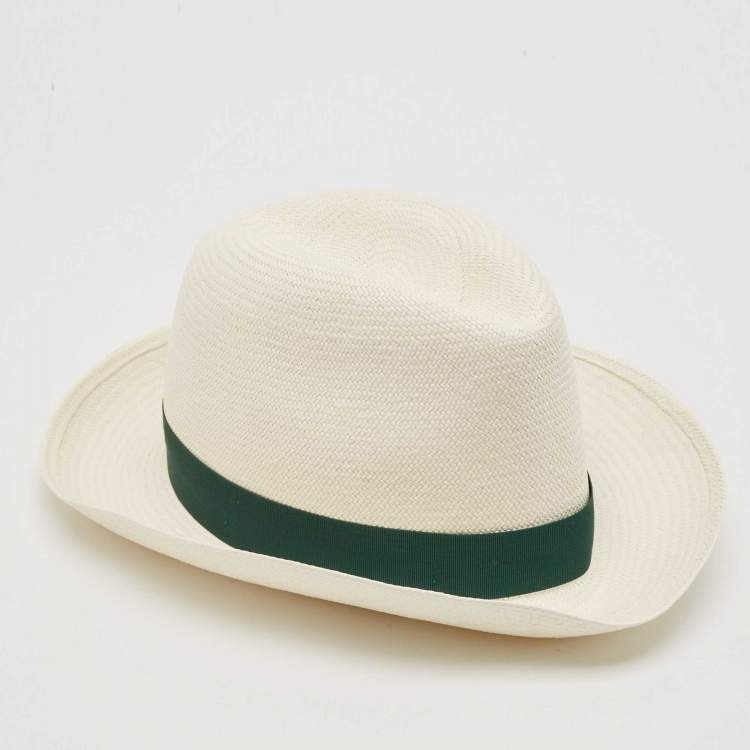 Pre Owned Borsalino White Straw Ribbon Detail Cappelli Hat Size 57