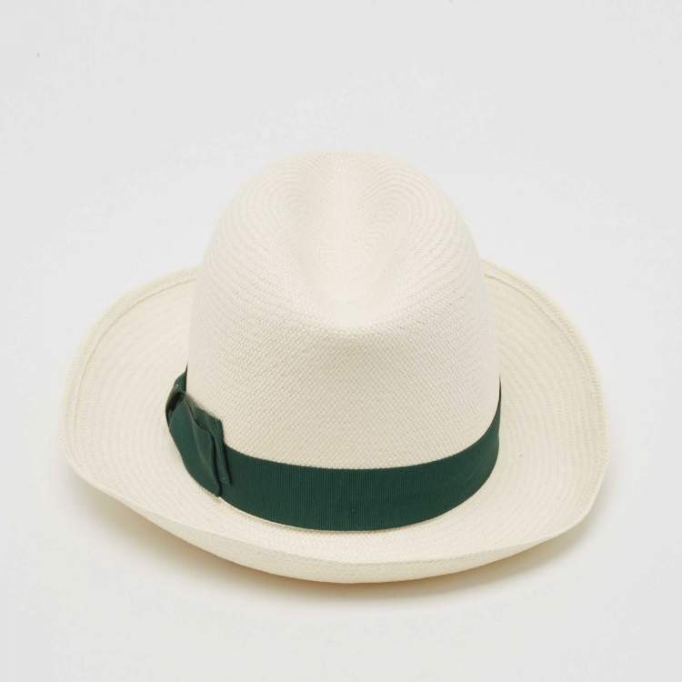 Pre Owned Borsalino White Straw Ribbon Detail Cappelli Hat Size 57