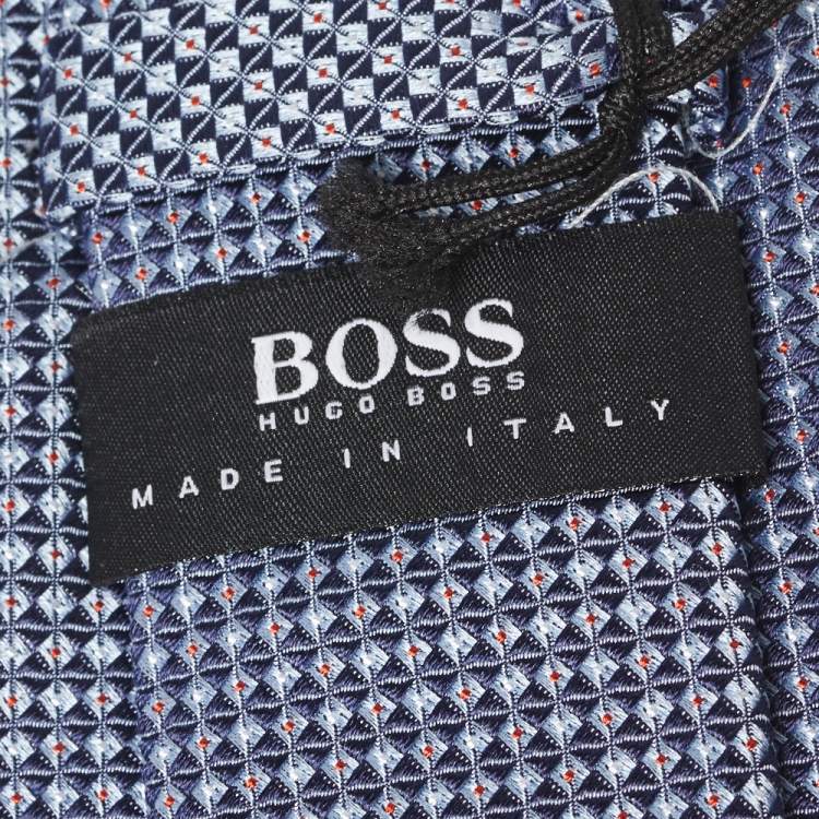 Pre Owned Boss By Hugo Boss Blue Geometric Pattern Silk Jacquard Tie