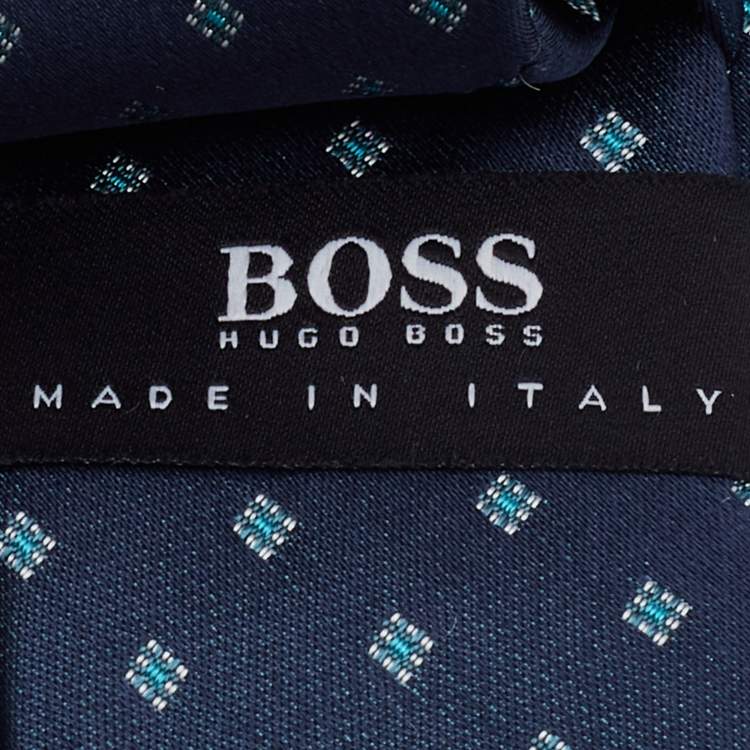 مملوكة مسبقًا Boss By Hugo Boss Navy Blue Patterned Silk Satin Tie