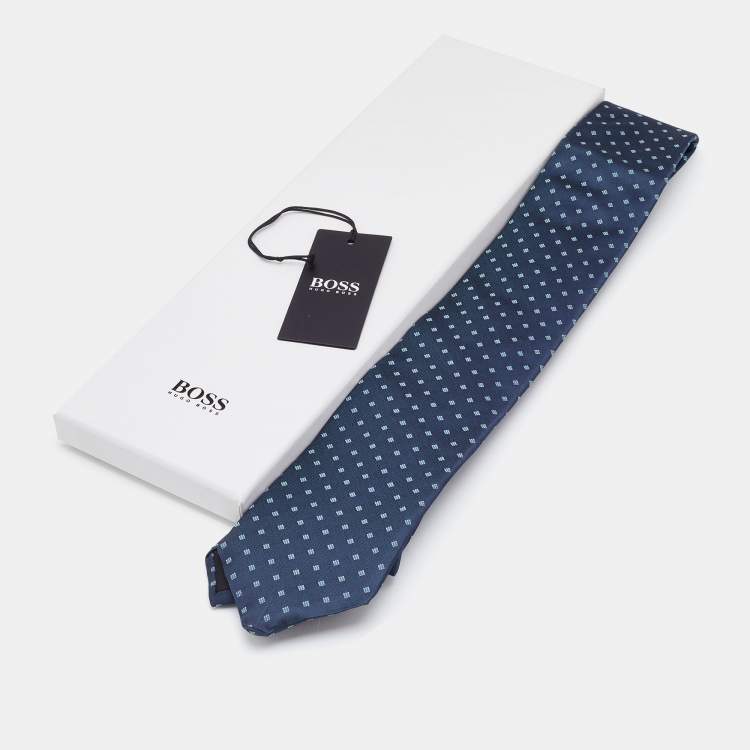 مملوكة مسبقًا Boss By Hugo Boss Navy Blue Patterned Silk Satin Tie