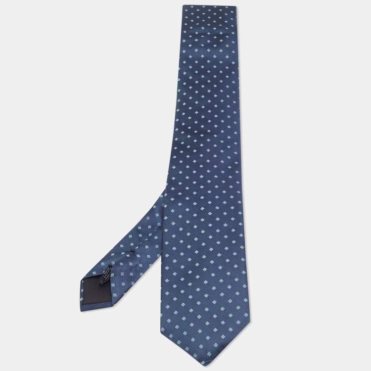 مملوكة مسبقًا Boss By Hugo Boss Navy Blue Patterned Silk Satin Tie